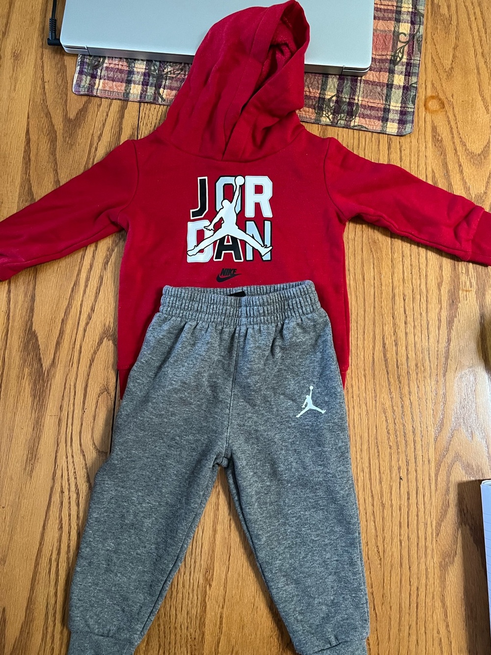 Nike Jordan Red Hoodie with Gray Joggers Kids Set, EUC, Size 18 months